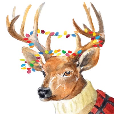 Christmas Lights Reindeer Sweater Can - Canvas Wall Art